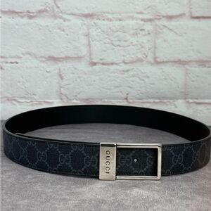 Gucci Black Gg Supreme Men's Belt Square Buckle 722370 90/38